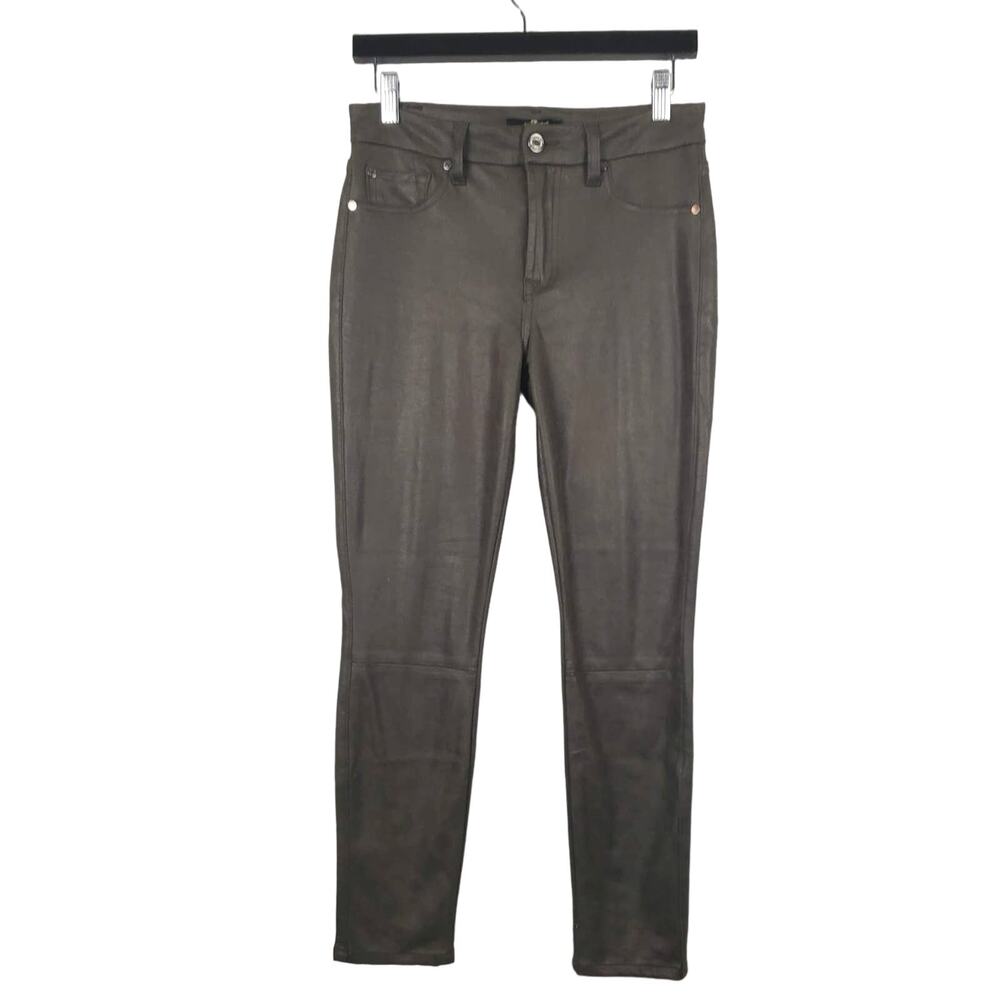 7FAMK Faux Leather Moto Leggings Soft Smooth Olice Casual Skinny - 27